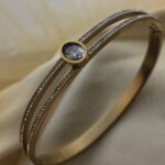 Double Layer Diamond Stone Gold Plated Women Kada Bracelet