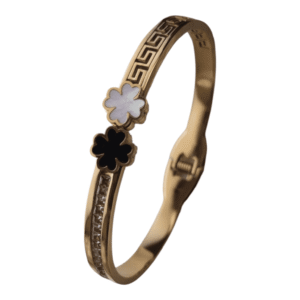 Classic Flower with Greek Diamond Pattern Gold Plated Women Kada Bracelet