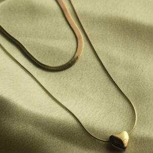 Heart Pendent with Layer Snake Chain Necklace for Women