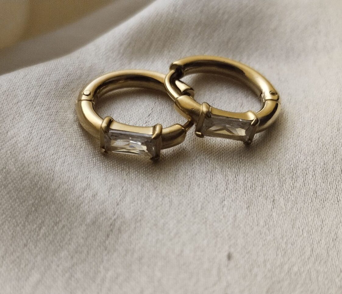 Rectangular Diamond Gold Plated Earring For Women